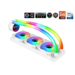 SAMA PS360 White AIO Liquid Cooler 360mm ARGB CPU Radiator with Infinity Mirror PWM Fans ARGB Effects Tube Water Cooler