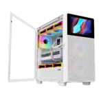 SAMA V-play ATX Mid Tower High-end Gaming Computer PC Case With 8-inch LCD Display, Tempered Glass Side Panels, Supports Multiple Cooling Configurations White
