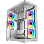 SAMA V Cool White Steel / Tempered Glass USB3.0/Type C ATX Full Tower Gaming Computer Case w/5 x ARGB Fans (Pre-Installed)