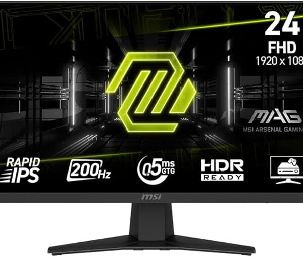 MSI MAG 244F, 24" Gaming Monitor, 1920 x1080 (FHD), Rapid IPS, 200Hz, 0.5ms, FreeSync Premium, HDR Ready, AI Vision, HDMI, Displayport, Tilt, Black